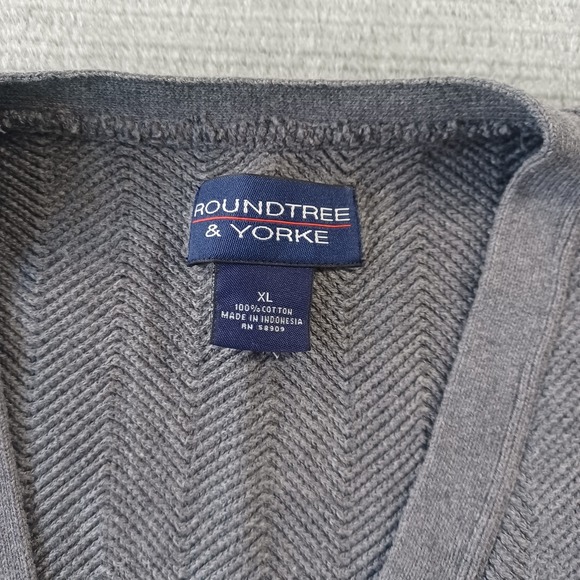 Vintage Roundtree & York Cardigan XL Gray Herringbone Button Casual Indie Grunge - Picture 3 of 7